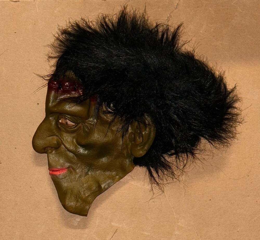 Vintage Frankenstein Monster Halloween Mask with Black Hair and Bolts
